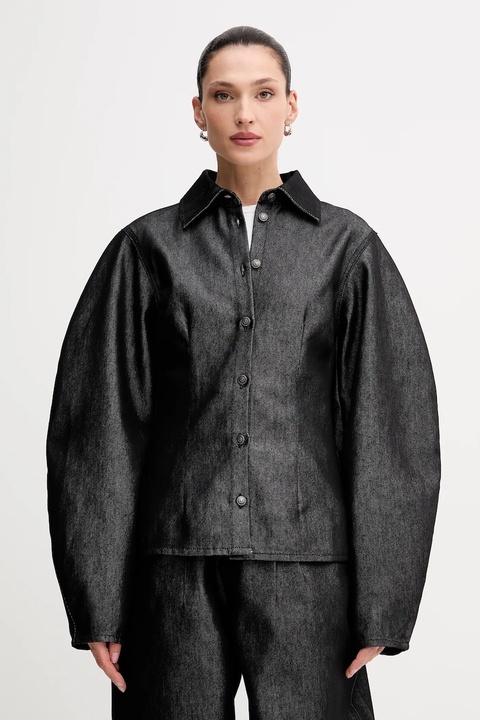 Rotate koszula jeansowa damska kolor czarny regular z kołnierzykiem klasycznym 114961100 - zdjęcie produktu nr 1