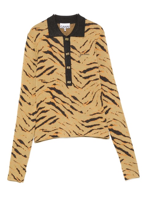 GANNI zebra-print polo top - Neutrals - zdjęcie produktu nr 1