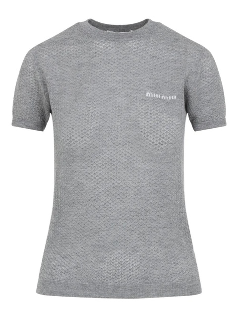 Miu Miu logo-intarsia T-shirt - Grey - zdjęcie produktu nr 1