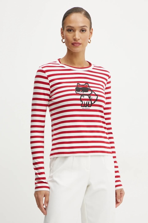 Karl Lagerfeld longsleeve bawełniany kolor czerwony A1W17137 - zdjęcie produktu nr 2