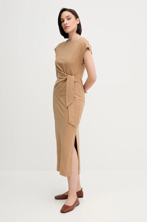 Tommy Hilfiger sukienka bawełniana kolor zielony maxi prosta WW0WW45159 - zdjęcie produktu nr 2