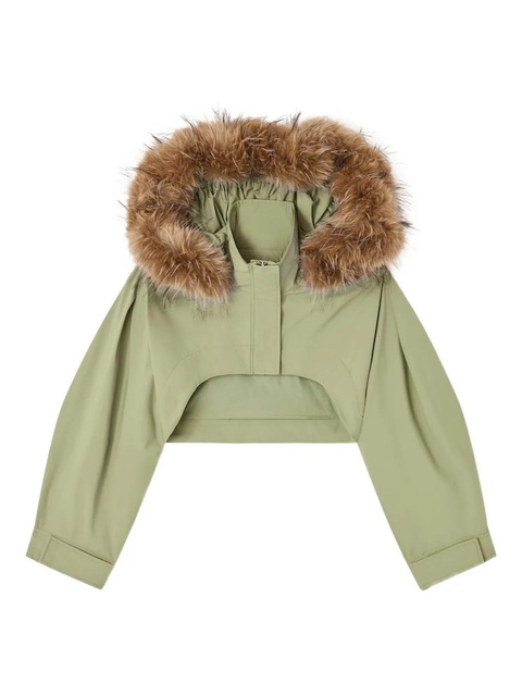 GANNI fur-trimmed cropped jacket - Green - zdjęcie produktu nr 1