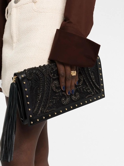 Balmain crystal-embroidered leather clutch bag - Black - zdjęcie produktu nr 2