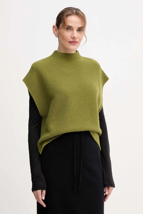 United Colors of Benetton kamizelka z dodatkiem wełny damski kolor zielony z półgolfem 1244D10EF - zdjęcie produktu nr 1