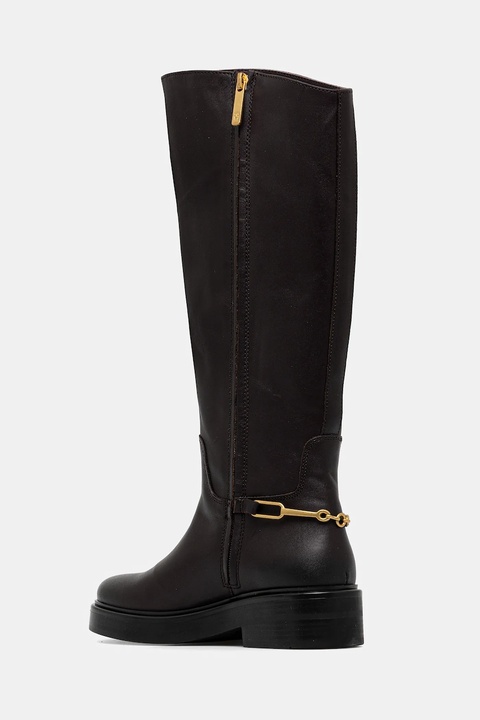 Tommy Hilfiger kozaki skórzane TH HORSEBIT RIDING LONG BOOT damskie kolor brązowy na płaskim obcasie FW0FW08863 - zdjęcie produktu nr 2