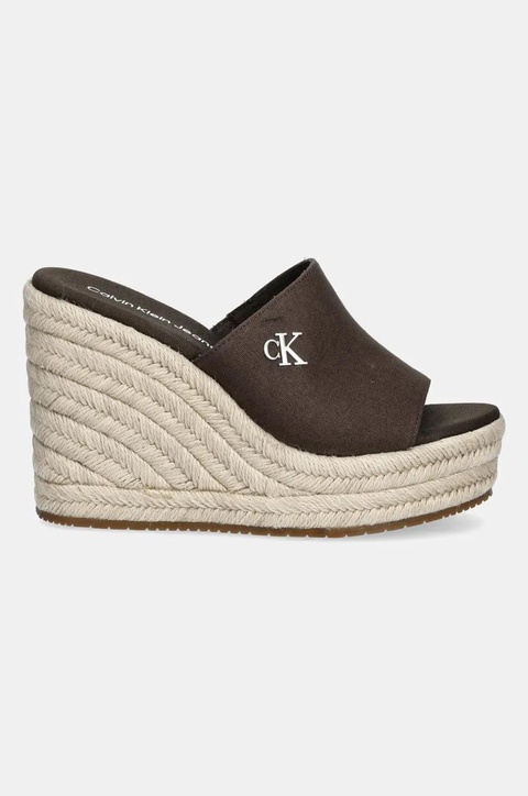 Calvin Klein Jeans klapki WEDGE ROPE SLIDE MG damskie kolor brązowy na koturnie YW0YW01699 - zdjęcie produktu nr 2