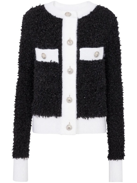 Balmain bouclé contrasting-trim knitted cardigan - Black - zdjęcie produktu nr 1