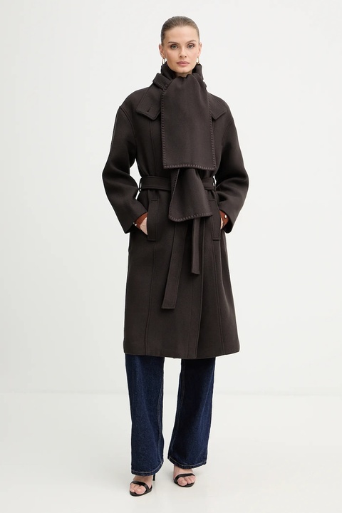 Morgan płaszcz z dodatkiem wełny kolor brązowy GSCARF - zdjęcie produktu nr 1