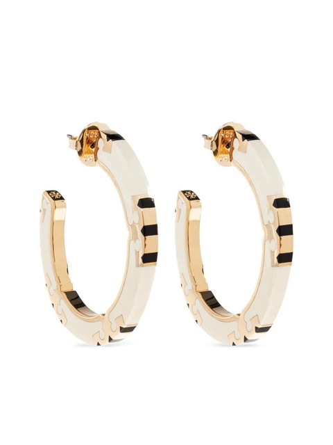 Tory Burch logo-plaque hoop earrings - White - zdjęcie produktu nr 1