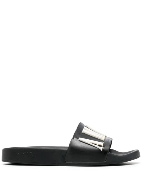 AMIRI logo-embossed faux-leather slides - Black - zdjęcie produktu nr 1