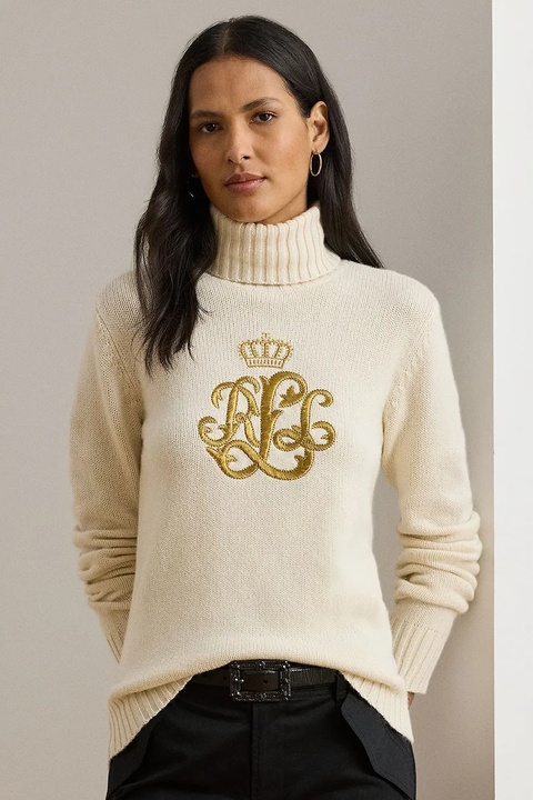 Lauren Ralph Lauren sweter z dodatkiem wełny damski kolor beżowy z golfem 200979687 - zdjęcie produktu nr 1