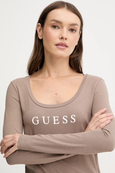 Guess longsleeve NEW CARRIE kolor brązowy O5RI00 KBBU1 - zdjęcie produktu nr 2