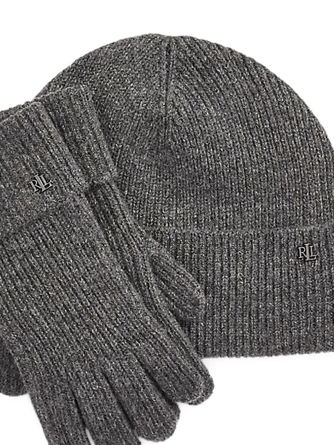 Lauren Ralph Lauren ribbed-knit beanie and gloves set - Grey - zdjęcie produktu nr 2