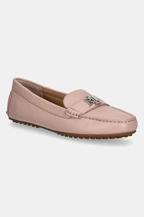 Lauren Ralph Lauren mokasyny skórzane Barnsbury damskie kolor różowy na płaskim obcasie 802942768013 - zdjęcie produktu nr 1