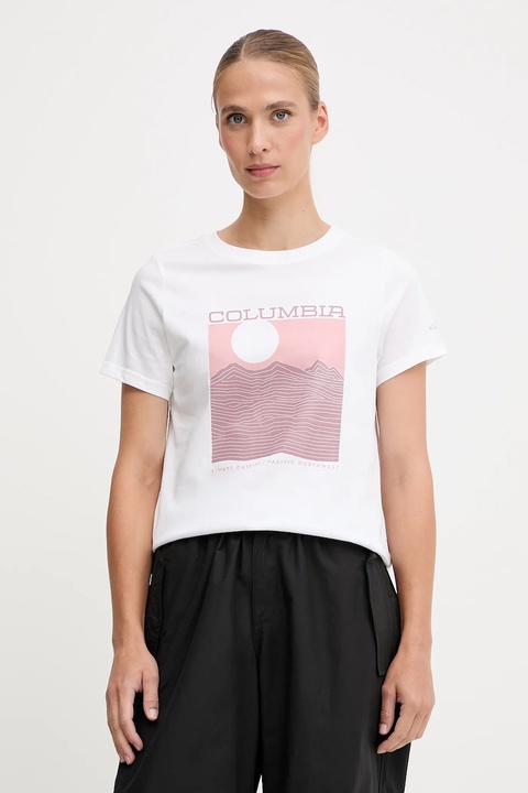Columbia t-shirt bawełniany Rolling Bend damski kolor biały 2120021 - zdjęcie produktu nr 1