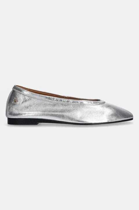 Tommy Hilfiger baleriny skórzane SOFT METAL LTHR BALLERINA NO BOW kolor srebrny FW0FW08601 - zdjęcie produktu nr 2