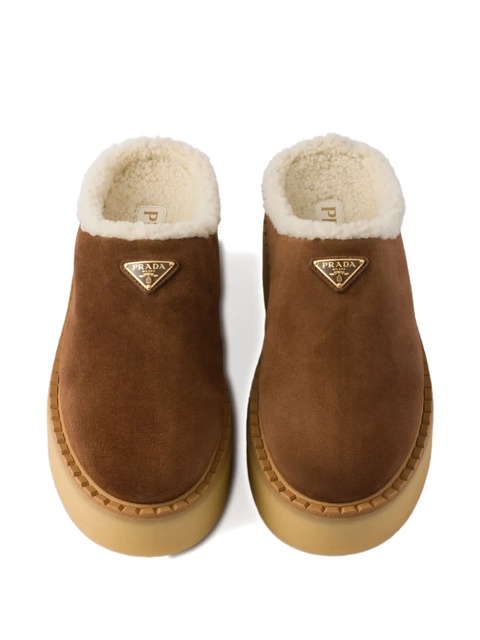 Prada shearling-lined suede mules - Brown - zdjęcie produktu nr 2