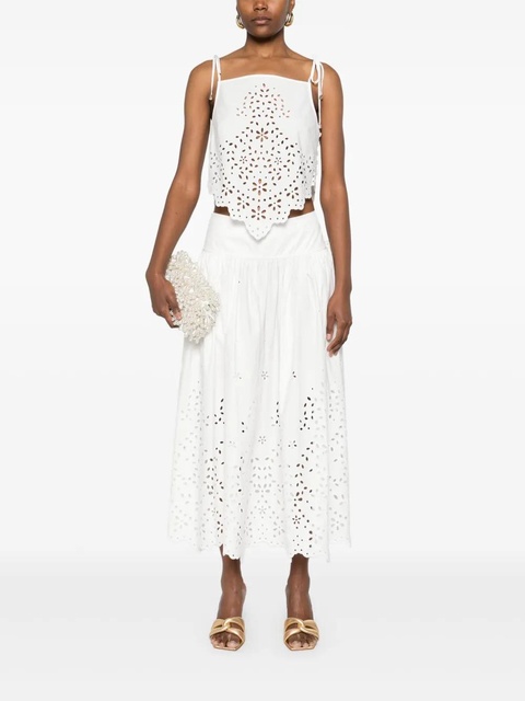 Self-Portrait cotton embroidered midi skirt - White - zdjęcie produktu nr 2