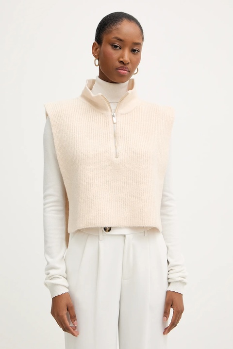 Morgan kamizelka damski kolor beżowy z półgolfem 5COLA - zdjęcie produktu nr 1