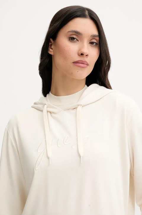 Guess bluza LUCIA damska kolor beżowy z kapturem z aplikacją O5GQ00 KCQP2 - zdjęcie produktu nr 2