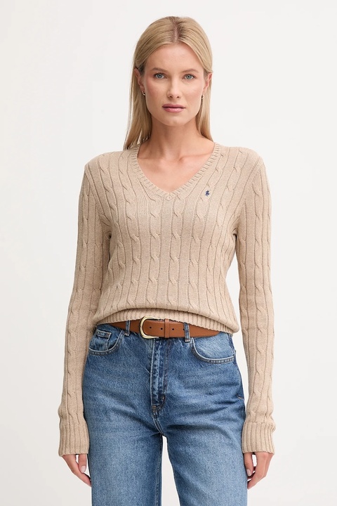 Polo Ralph Lauren sweter bawełniany kolor beżowy lekki 211945652 - zdjęcie produktu nr 1