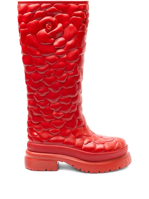 Valentino Garavani flower-appliqué platform-sole boots - Red - zdjęcie produktu nr 1