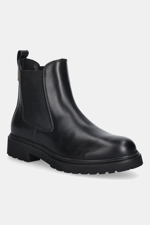 Tommy Hilfiger sztyblety skórzane LEATHER CLEATED CHELSEA damskie kolor czarny na płaskim obcasie FW0FW08766 - zdjęcie produktu nr 1