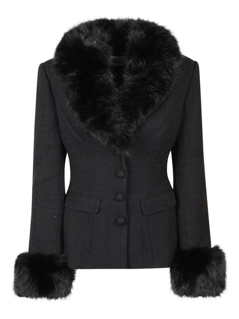 Self-Portrait fur-trimmed tweed jacket - Black - zdjęcie produktu nr 1