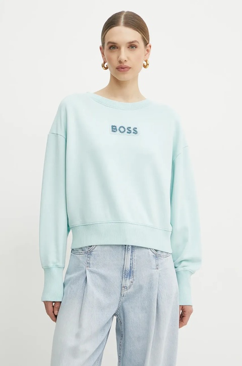 BOSS Orange bluza bawełniana damska kolor turkusowy z aplikacją 50540263 - zdjęcie produktu nr 1