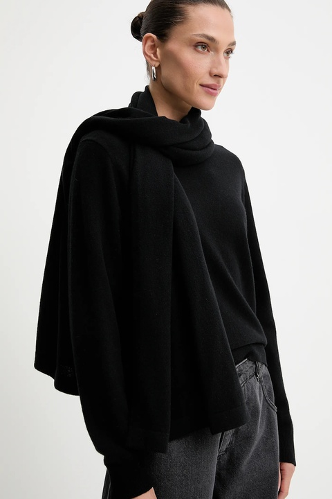 Answear.LAB sweter z wełny merino z szalem damski kolor czarny lekki - zdjęcie produktu nr 1