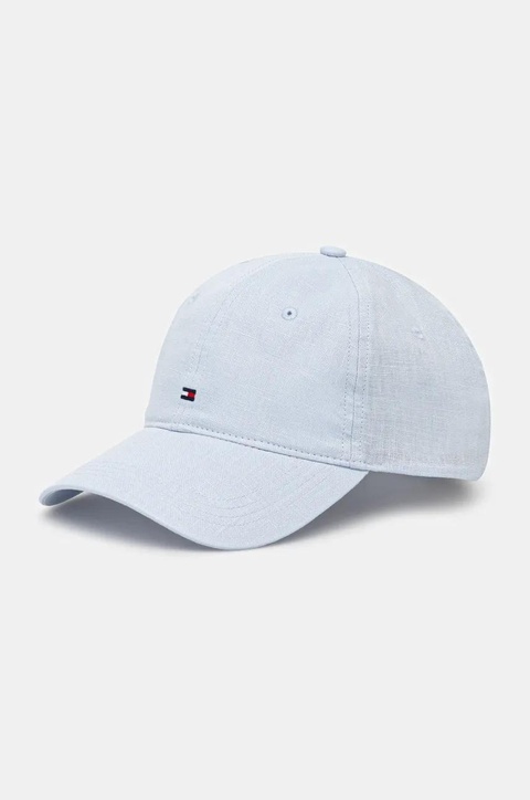 Tommy Hilfiger czapka z daszkiem lniana kolor niebieski gładka AW0AW17130 - zdjęcie produktu nr 1