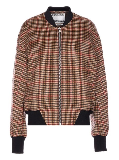 Essentiel Antwerp check zip-front wool jacket - Brown - zdjęcie produktu nr 1