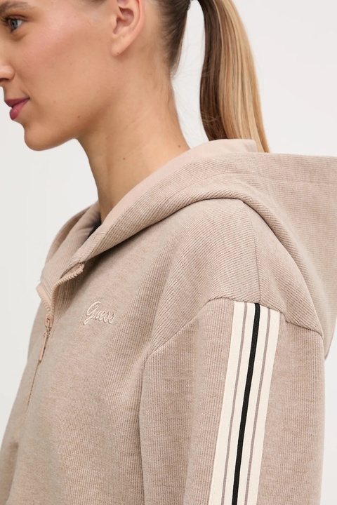 Guess bluza z domieszką wełny MURIEL damska kolor beżowy z kapturem z aplikacją V5BQ17 KCX52 - zdjęcie produktu nr 2