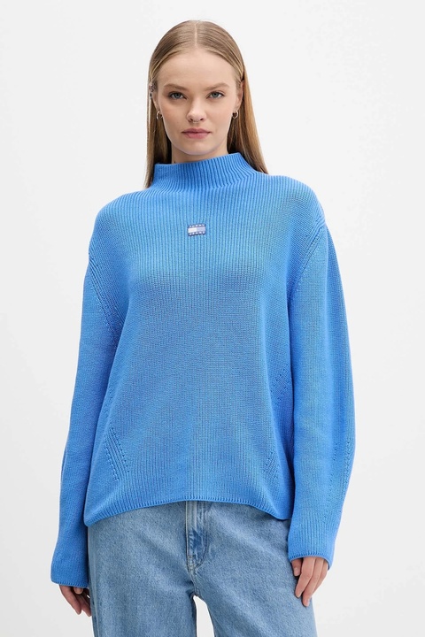 Tommy Jeans sweter bawełniany damski kolor niebieski z półgolfem DW0DW21676 - zdjęcie produktu nr 1