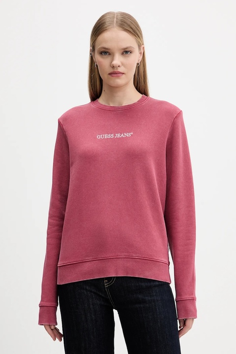 Guess Jeans bluza bawełniana damska kolor różowy gładka W5BQ17 KCPR1 - zdjęcie produktu nr 1