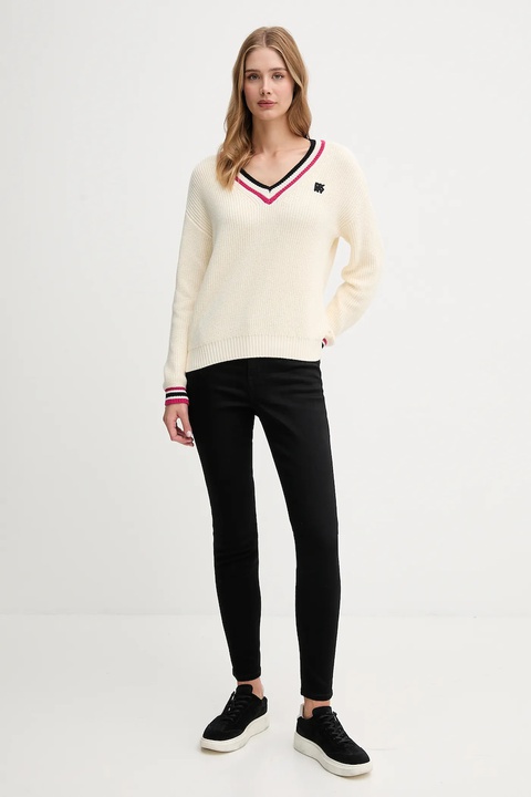 Dkny sweter bawełniany damski kolor beżowy ciepły DJ5R0730 - zdjęcie produktu nr 2
