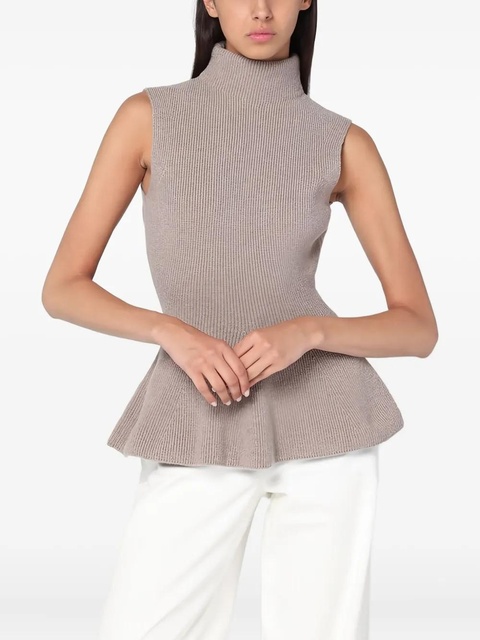 Róhe ribbed high-neck peplum top - Neutrals - zdjęcie produktu nr 1