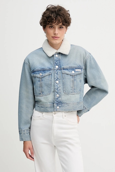 Calvin Klein Jeans kurtka jeansowa kolor niebieski przejściowa oversize LV047D736G - zdjęcie produktu nr 1