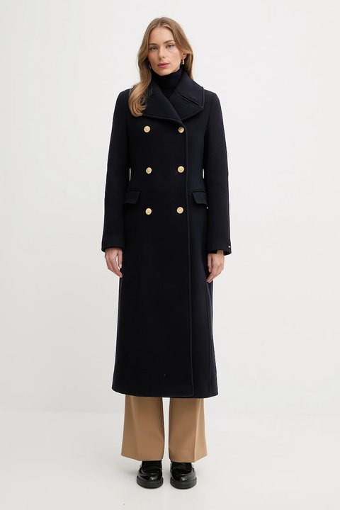 Tommy Hilfiger płaszcz z dodatkiem wełny kolor granatowy WW0WW48415 - zdjęcie produktu nr 1