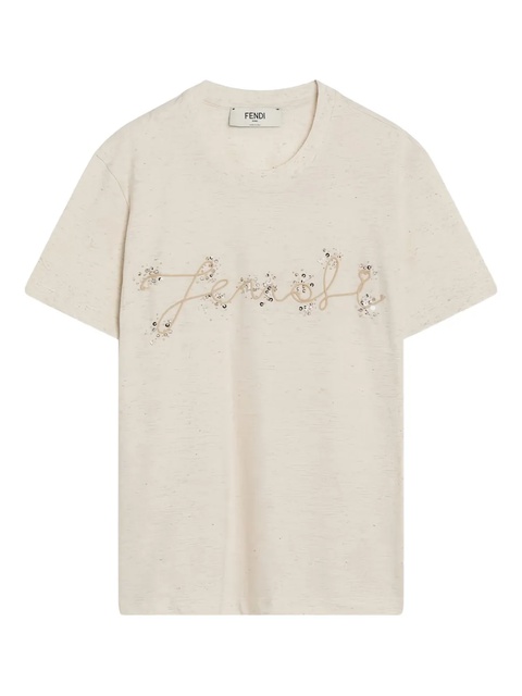 FENDI embellished crew-neck T-shirt - Neutrals - zdjęcie produktu nr 1