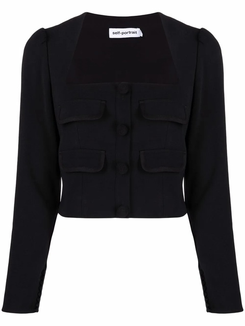 Self-Portrait square-neck crepe top - Black - zdjęcie produktu nr 1