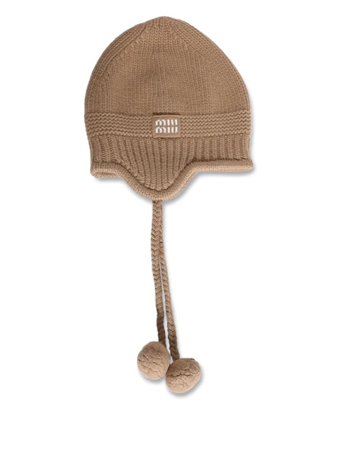Miu Miu logo-embroidered beanie - Neutrals - zdjęcie produktu nr 1