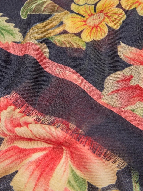 ETRO floral-print wool-silk blend scarf - Blue - zdjęcie produktu nr 2