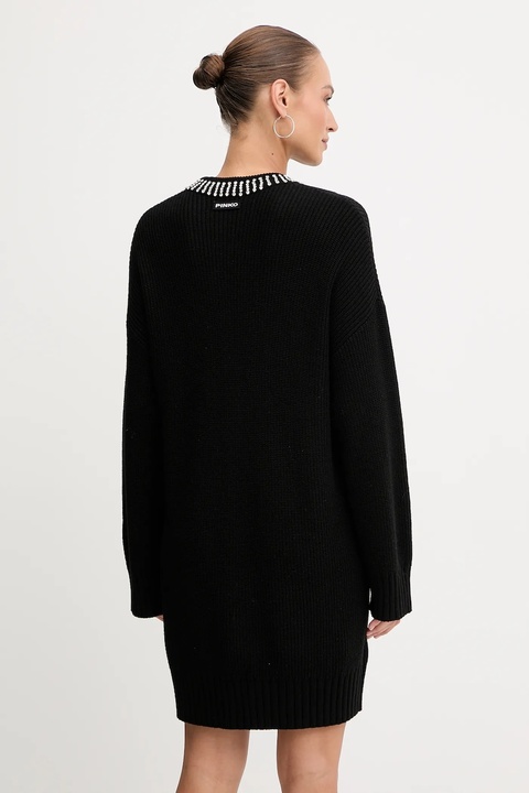 Pinko sukienka z domieszką wełny kolor czarny midi oversize 105746 A2S4 - zdjęcie produktu nr 2