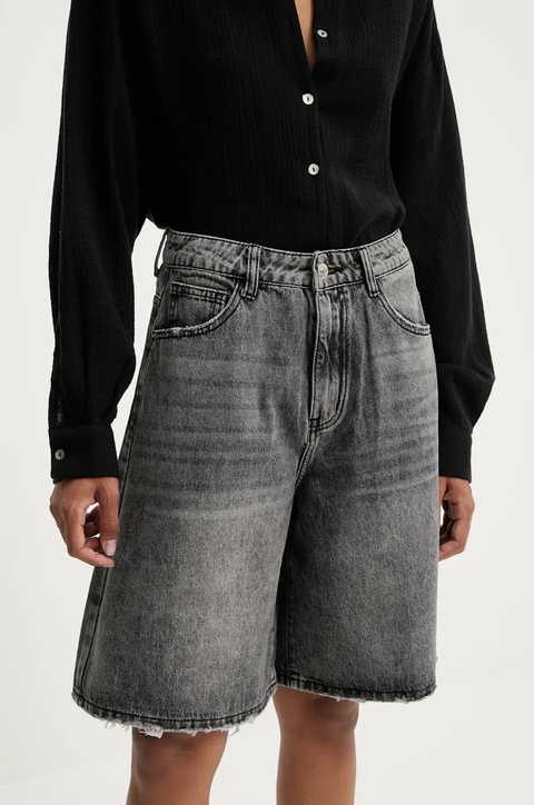 Answear Lab szorty jeansowe damskie kolor szary gładkie high waist - zdjęcie produktu nr 1