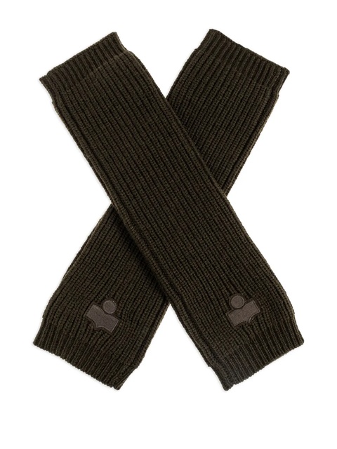 ISABEL MARANT ribbed logo-patch gloves - Brown - zdjęcie produktu nr 1