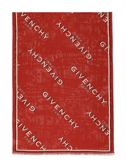 Givenchy logo-lettering frayed scarf - Red - zdjęcie produktu nr 1