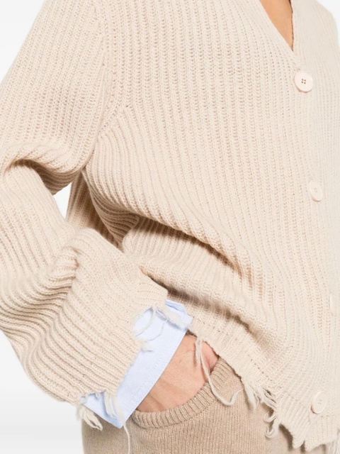 SOLOTRE V-neck distressed-finish cardigan - Neutrals - zdjęcie produktu nr 2