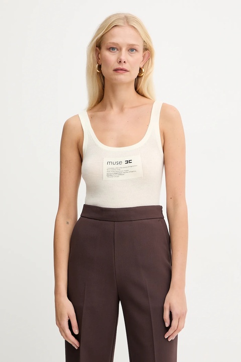 Elisabetta Franchi top z dodatkiem wełny kolor beżowy TK63B57E2 - zdjęcie produktu nr 1