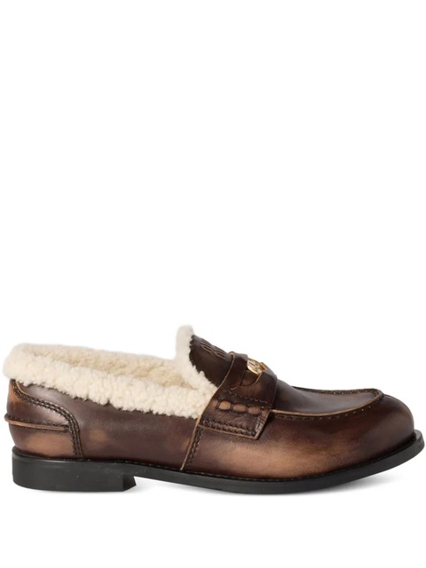 Miu Miu shearling-lined penny loafers - Brown - zdjęcie produktu nr 1